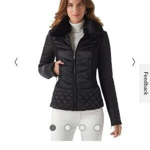 White House Black Market Women's Black Faux Fur Puffer Coat - Small
